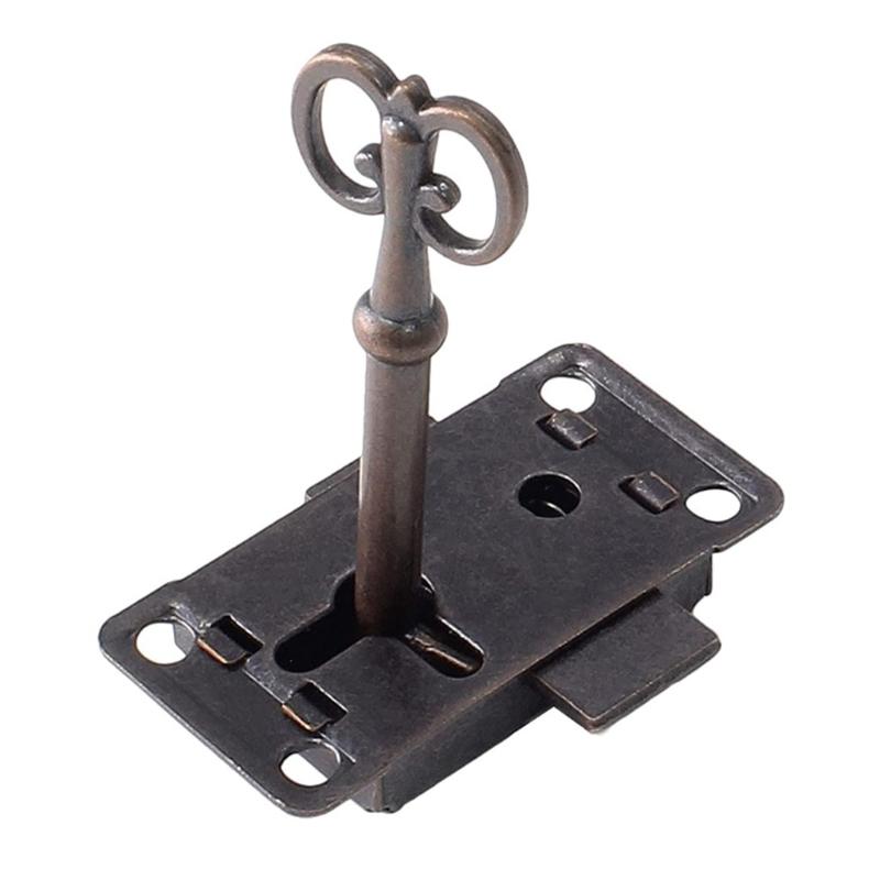 Vintage Iron Drawer Lock Flush Mount Furniture Decorative Lock with for KEY for