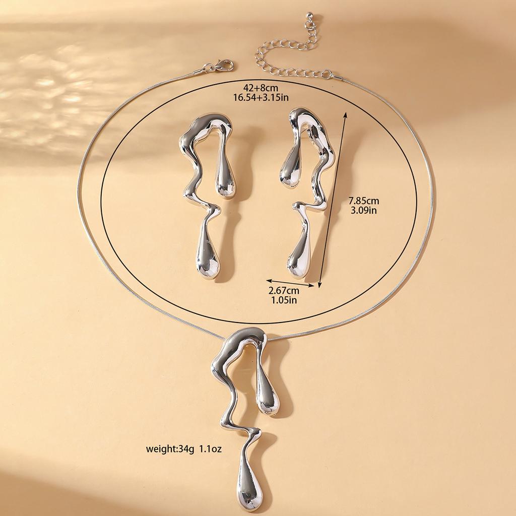 3-teiliges Damenmode Unregelmäßiges Flüssigkeits-Halsketten-, Ohrring-, Zirkon-Set Geeignet für Hochzeit, Party, Festival-Geschenke