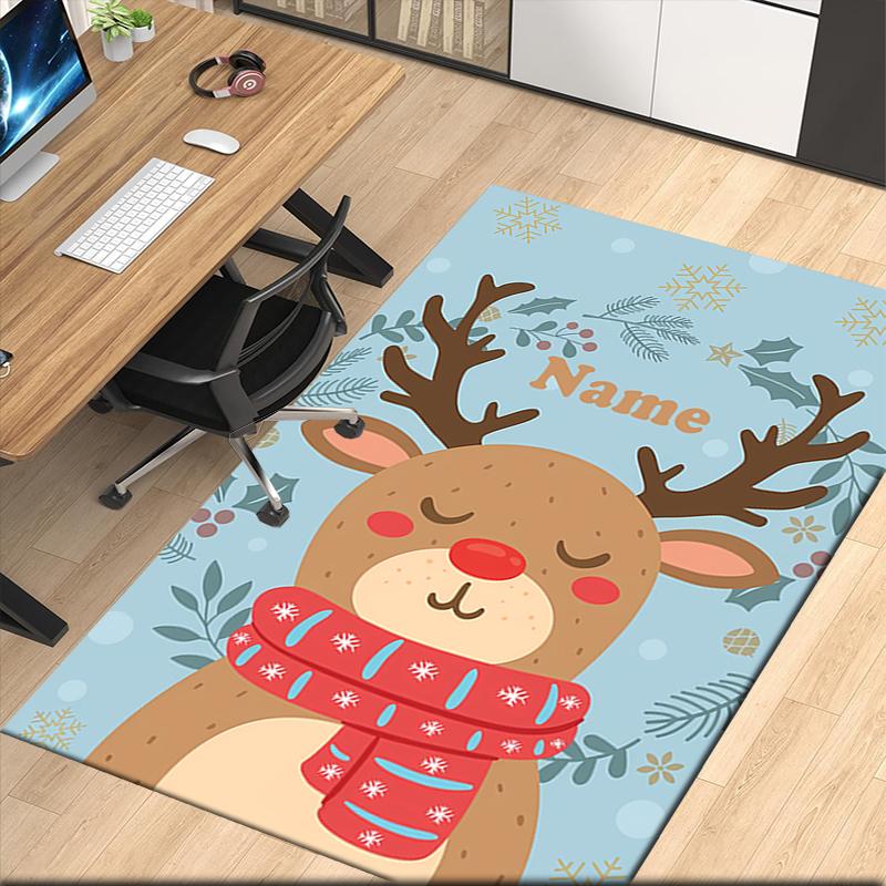 Custom Name Christmas reindeer Printed Carpet, for Office Chair Living Room Bedroom Kitchen Room Decor Gifts.