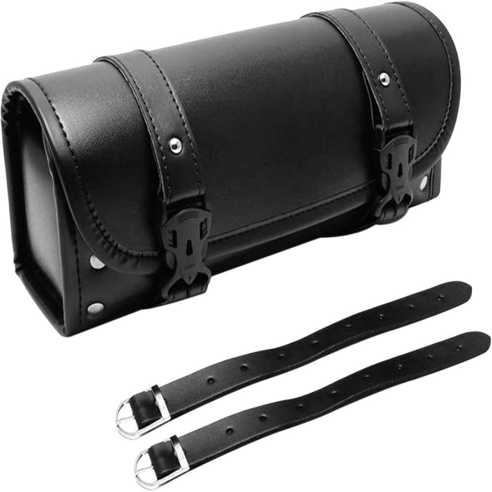 PU Leather Fork Bag Saddlebag Adjustable Straps Roll Pouch Bag Motorcycle Accessories
