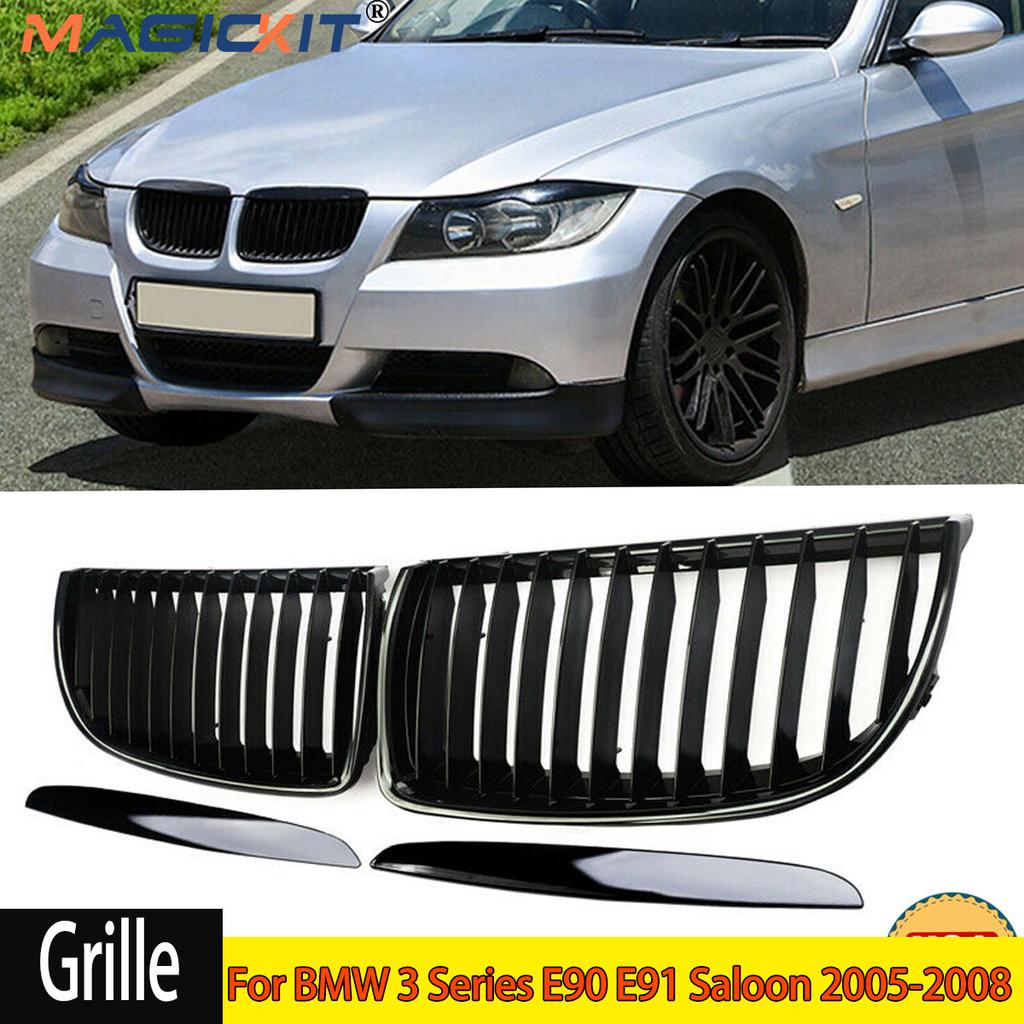 MagicKit Radiator Grilles For BMW 3 Series E90 E91 Saloon 2005-2008 Gloss Black Front Kidney Grill Auto Car Accessories QCYZR1
