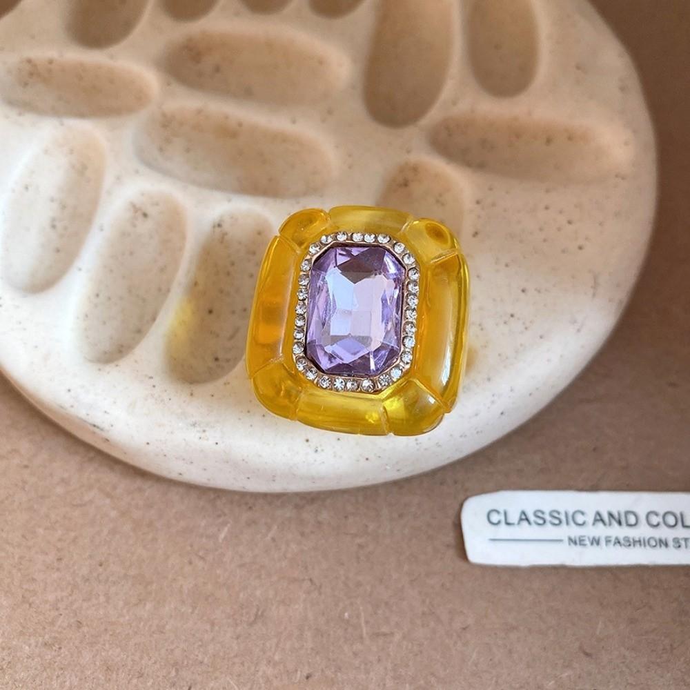

Exaggerated Acrylic Resin Ring Candy Color Big Dome Plain Ring Geometric Ring Jewelry Gifts фиолетовый/жёлтый