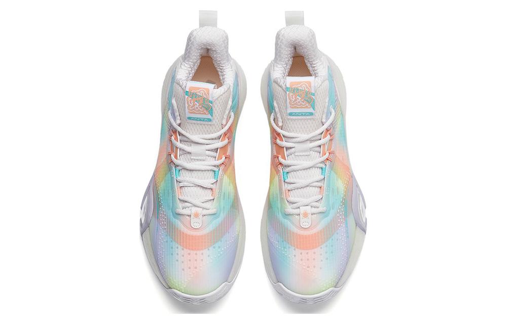 Men's Sneakers ANTA Bubble Bomb Basketball Shoes Men's Low-top Ivory White/Fluorescent Aqua/Light Rainbow Pink
