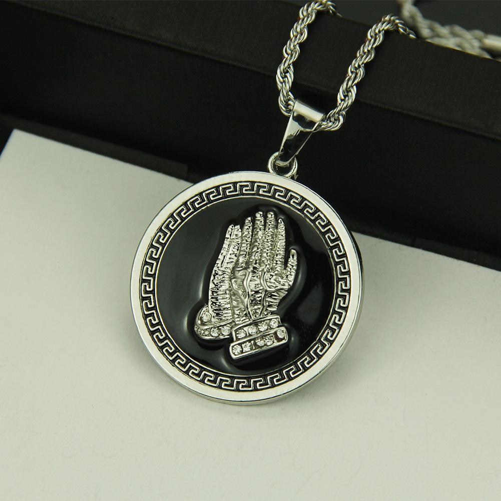 Round Plate Painting Oil Prayer Hand Pendant Men's Necklace Pendant