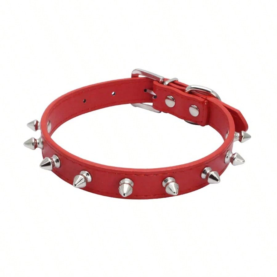 Adjustable Leather Pet Dog Collar Neck Strap Supplies PU Leather Punk Rivet Spiked Dog Collar Pet Collars for Small Dog Cat
