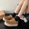 Winter New Thick Soled Cotton Shoes Women's Fashion Suede Front Lacing Anti-slip Wear-resistant Low-top Shoes
