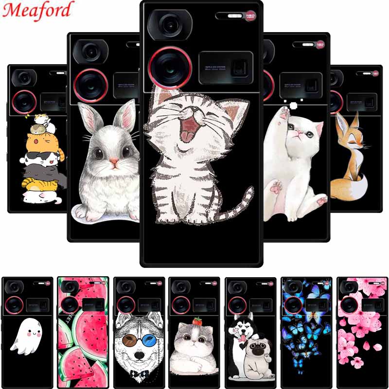 6.8" For ZTE Nubia Z60 Ultra Case Shockproof Black Silicone Soft Phone Case For ZTE Nubia Z60 Ultra Back Cover Case Cute Cartoon