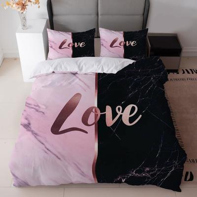 Set Biancheria da Letto Rosa Nero 3 Pezzi Amore Stampa 3D Accogliente Copripiumino Misura King Queen Singolo Regalo di Compleanno per Ragazza Adulta Decorazione Camera da Letto