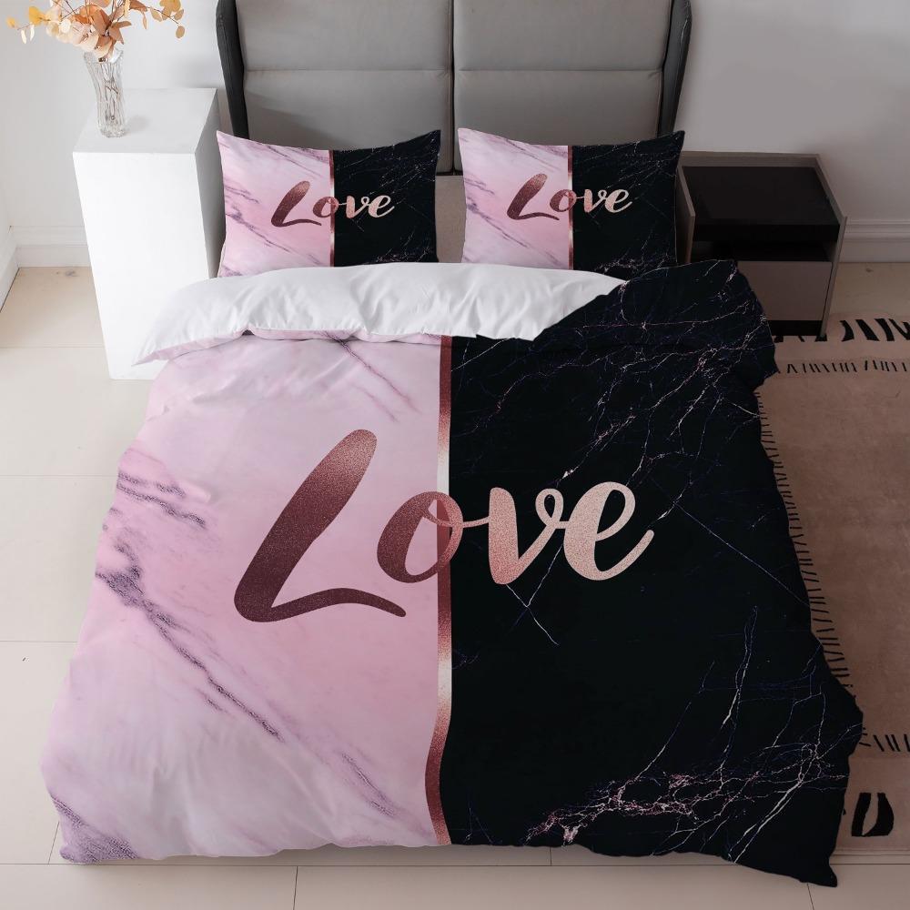 

3pcs Pink Black Bedding Set Love 3D Print Cozy Duvet Cover King Queen Twin Size Birthday Gift for Adult Girl Bedroom Decoration EU Single 135x200cm