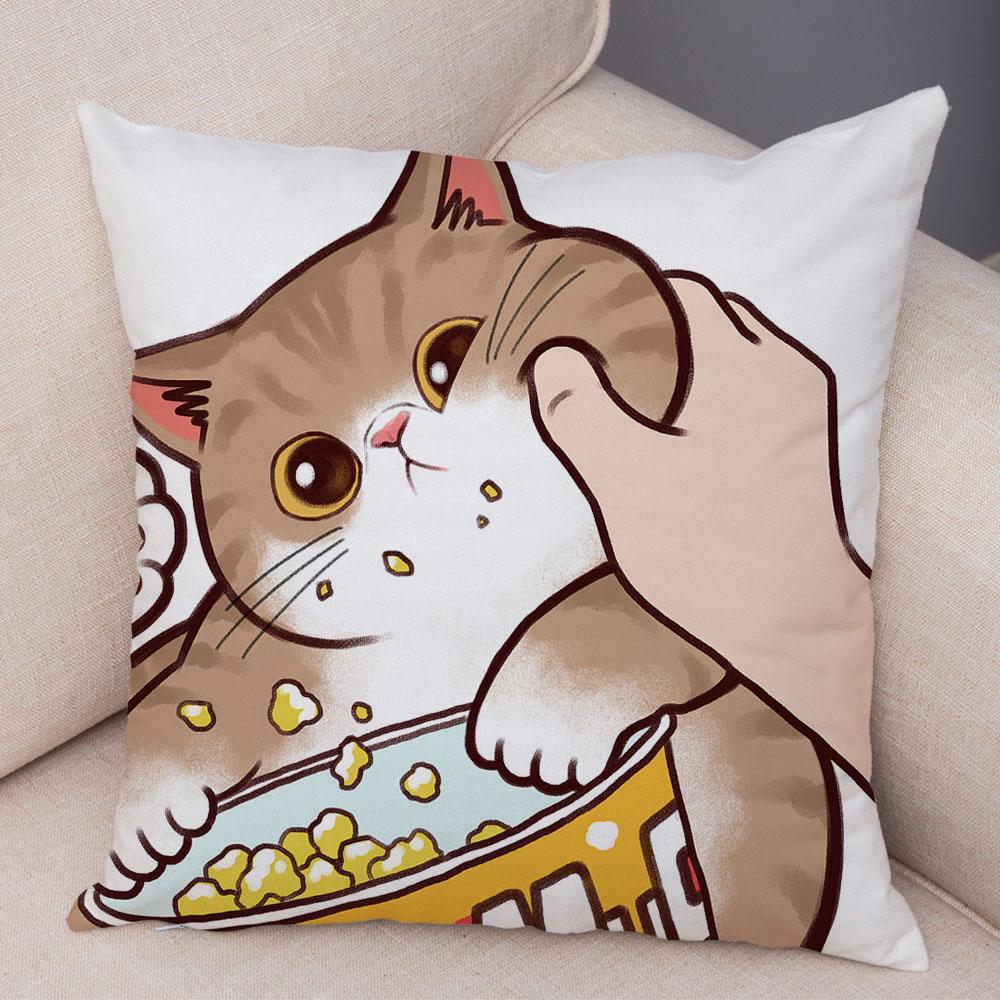 Cute Cartoon Cat Cushion Cover Decor Funny Lovely Pet Animal Print Pillowcase for Sofa Home Car Soft Plush Pillow Case xcm
