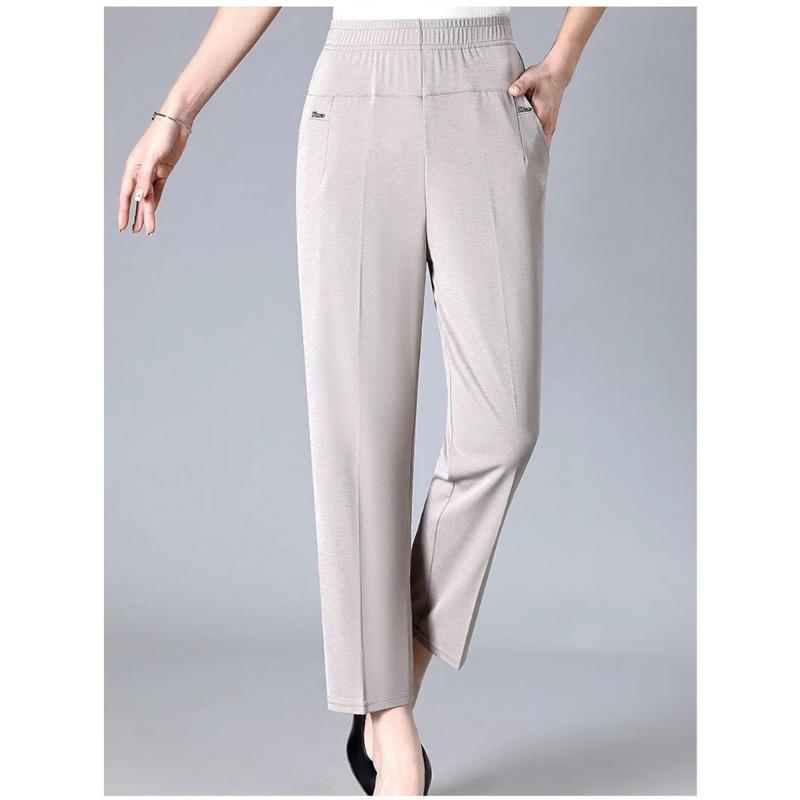 Middle Aged Women's Pants Summer Thin High Waiste Elastic Loose Straight Pants Casual Trousers