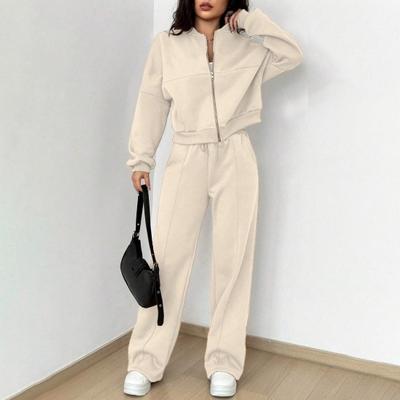 Women's 2 Piece Outfits Fall Casual Zip Up Tracksuit Long Sleeve Sweatshirt And Wide Leg Sweatpant Lounge Set