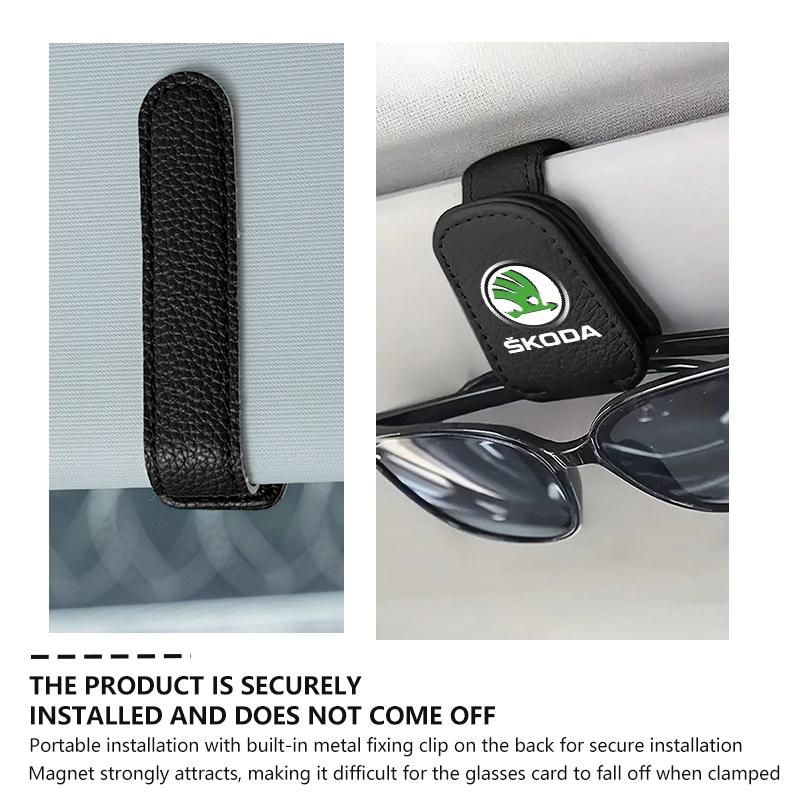For Skoda Car Leather Glasses Clips Sun Visor Sunglasses Storage Fastener Rapid Octavia Derivative Enyaq-iV VisionS Yeti Scala RD4