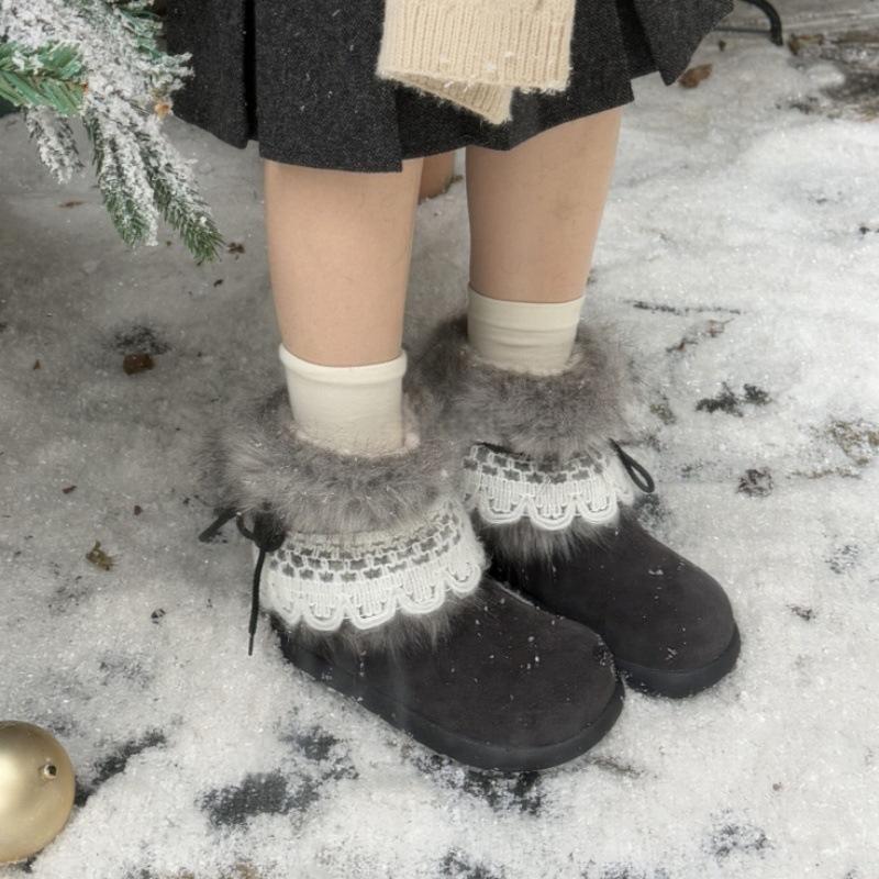 Schneestiefel dicksohlig retro Samt süß Mori Haarkanal höhenverstellbar Nische warm Baumwollschuhe Mao Mao Stiefel