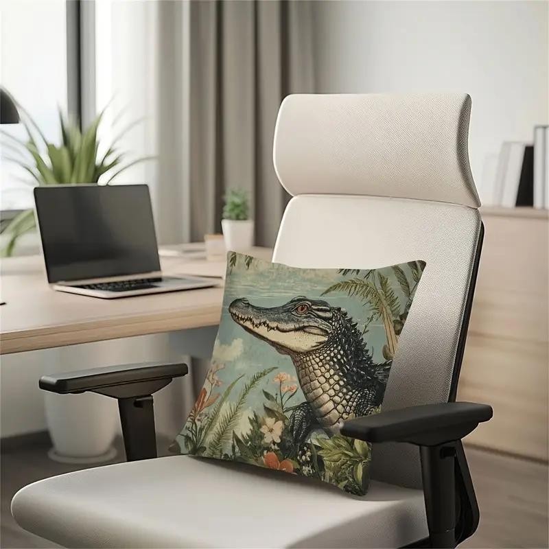 Vikama Crocodile-Print Pillowcase Fashionable Zippered Machine Washable Home Office Decorative Cushion Cover