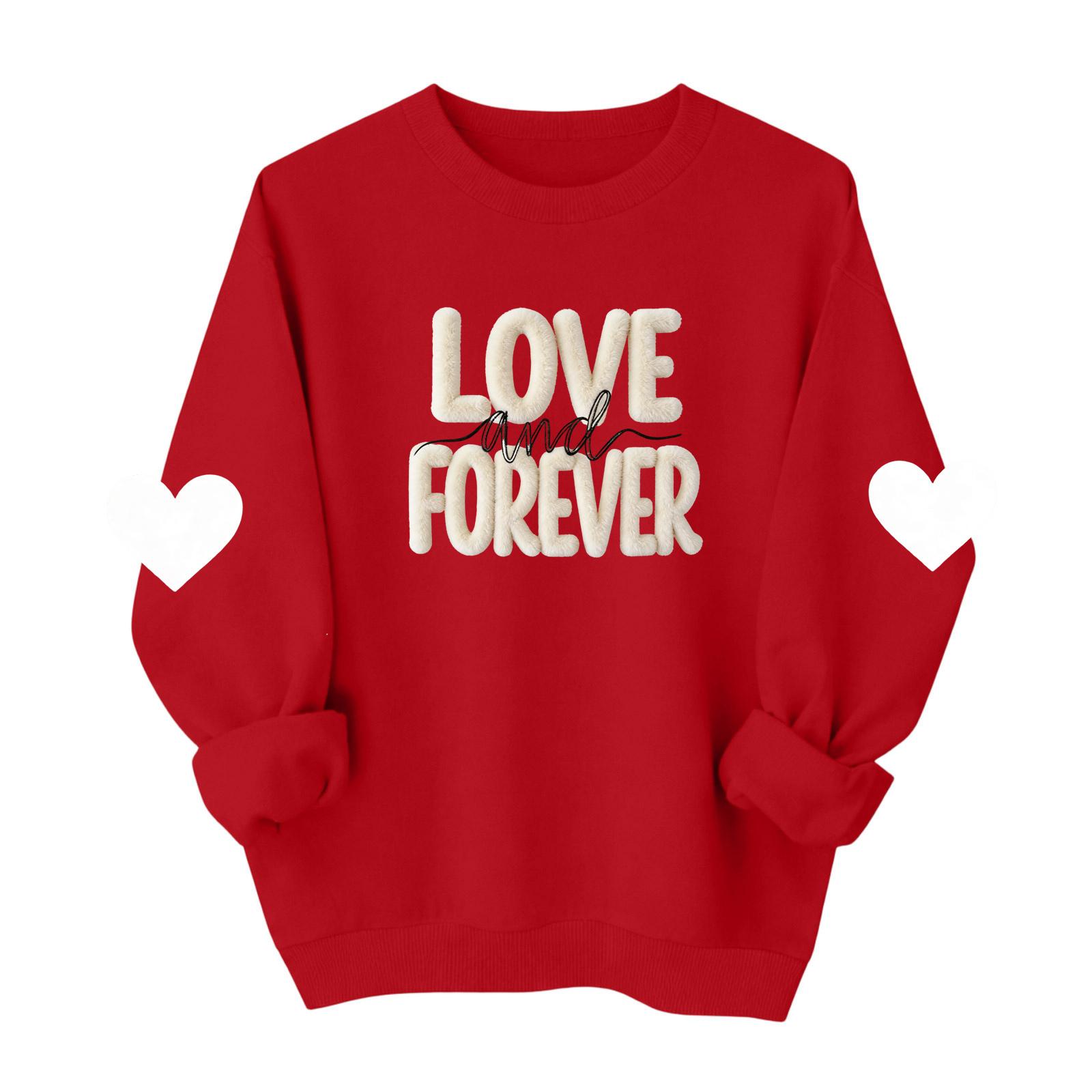

Valentines Sweatshirts For Women Love Heart Graphic Pullover R-neck Long Sleeve Tops Valentine s Day Sweatshirt L