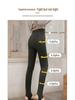 Women's High-Waisted Gray Velvet Leggings: Slimming, Warm, Vertical Stripes for Autumn/Winter.