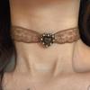 Coffee Lace Vintage Resin Heart Necklace – Elegant Choker with Versatile Fashionable Style