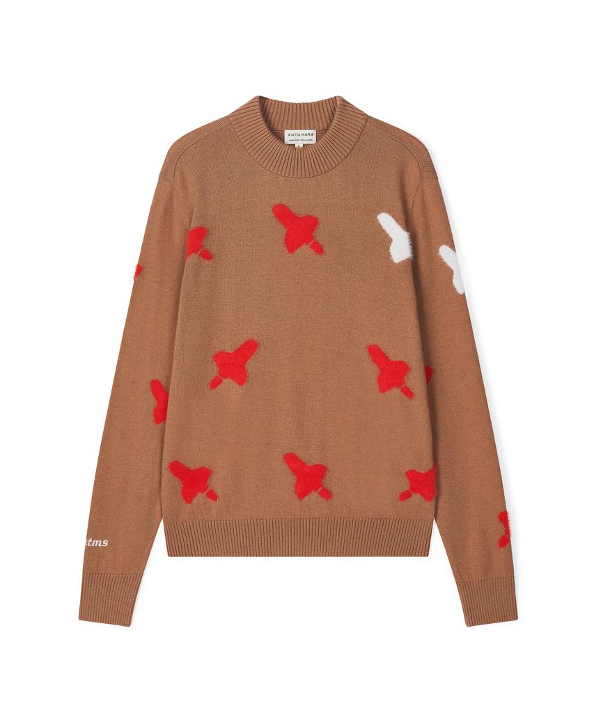 Antomas Mock Neck Spaceship Pattern Knit For Women - Beige
