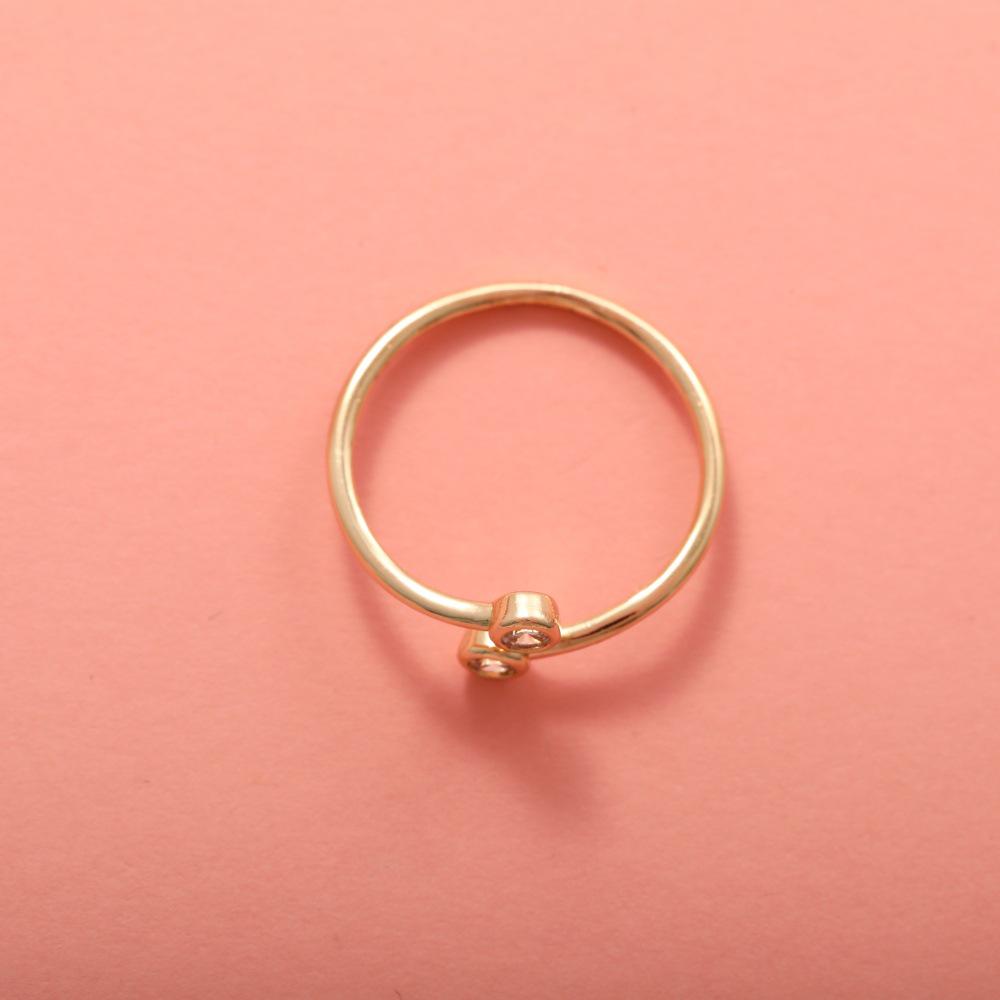 Adjustable Japanese-Korean Double Diamond Ring with Copper Micro-Set Zircon