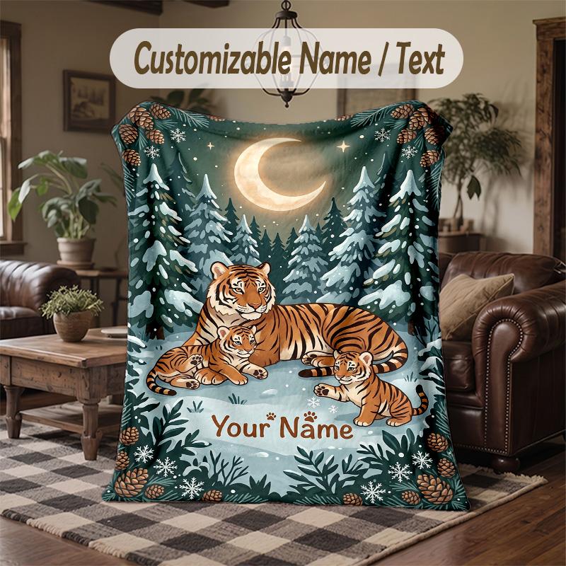 Winter Snowman Celebration Theme Throw Blanket Custom Name Text Personalized Blanket Soft Cozy Blanket for Home Sofa Bed