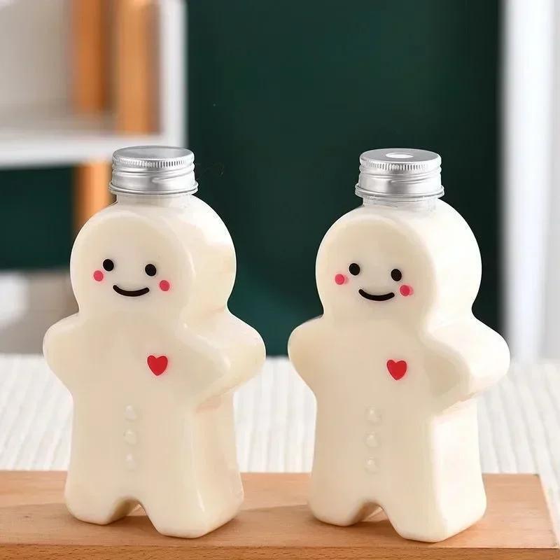 Christmas Decoration Gingerbread Man Milk Tea Beverage Cup Plastic Bottle Food Grade Homemade Beverage Creative Cold Drink Cup