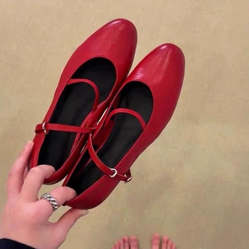 Cowhide version~ retro round head light ** fork belt Mary Jane single shoes women's spring and autumn commuting shoes