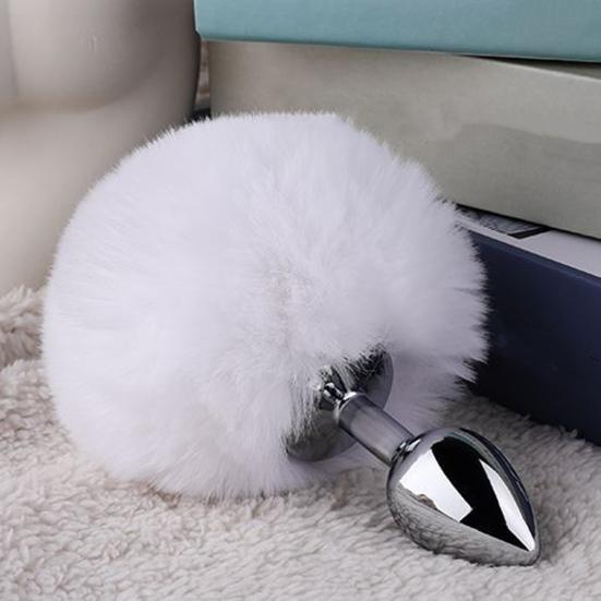 Stainless Steel Anal Plugs with Bunny Tail Tapered Faux Fur Silicone-Free Butt Plugs for Beginners Comfortable