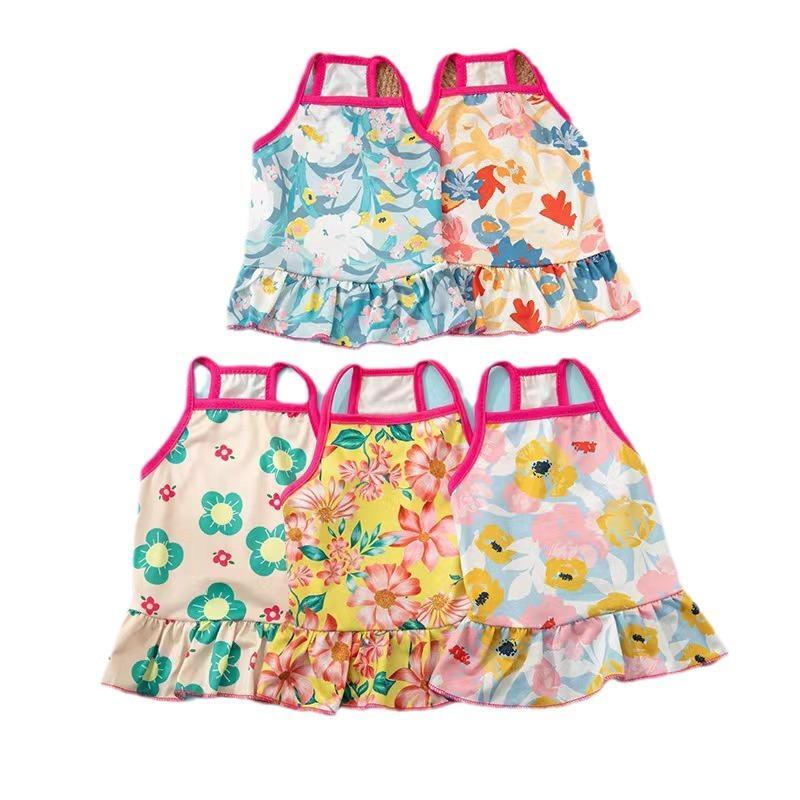 Cute Floral Pet Dog Sundress Soft Breathable Fabric Ruffle Hem For Small Dogs Summer Outdoor Daily Wear