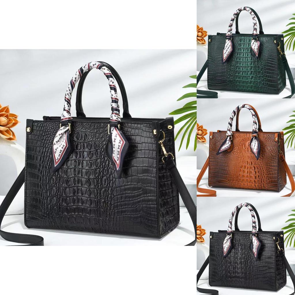 Pu Crocodile Pattern Tote Bag For Women With Zipper Closure And Multiple Pockets
