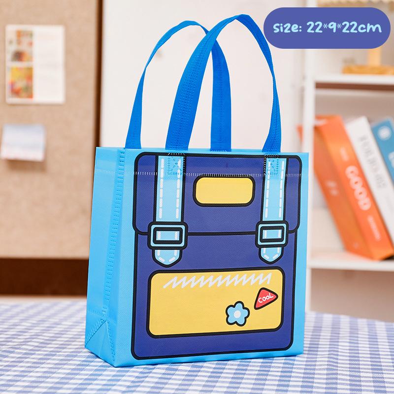 Dopamine Color Schoolbag Pattern Non-Woven Packaging Bag With Handle Candy Snack Food Book Clothes Storage Bag Student Supplies
