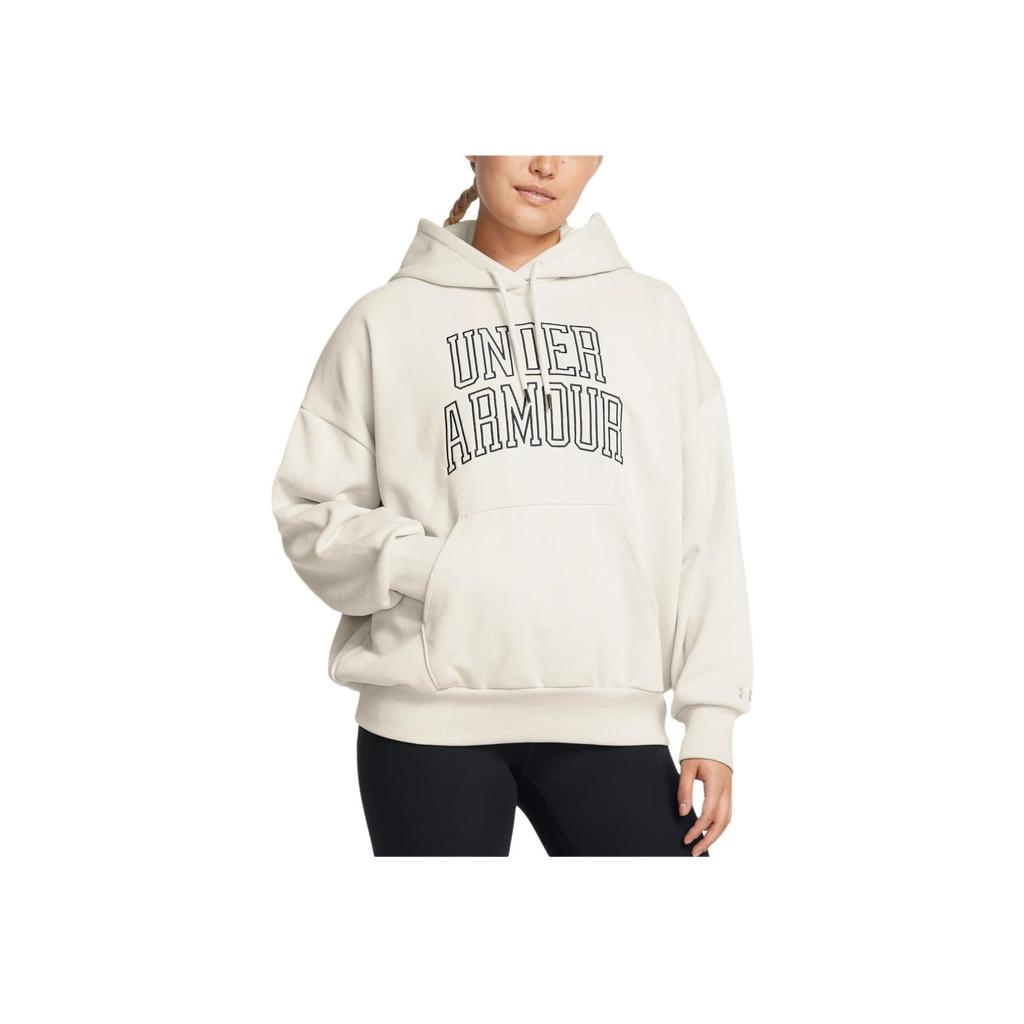Under Armour Icon Heavyweight Terry Oversized Hoodie Letter Print Loose Fashion College Sweatshirt Women Hoodies Pinnacle-White 1386494-110