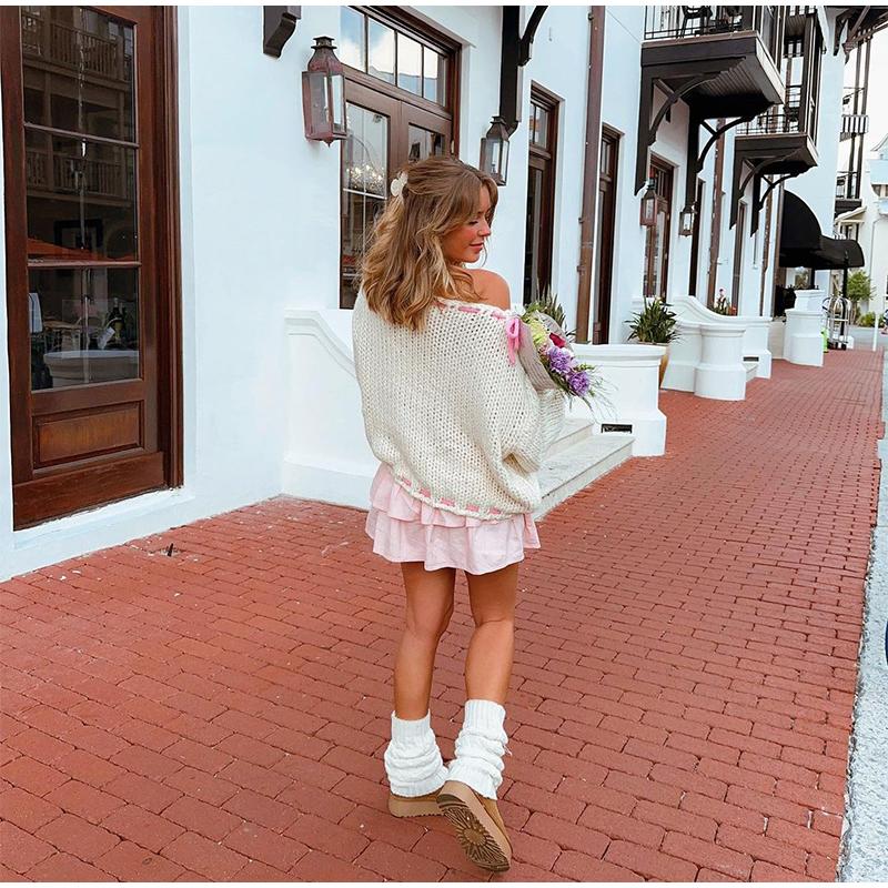 Повседневный свободный свитер женский модный бант на шнуровке косой воротник женский — фото 5