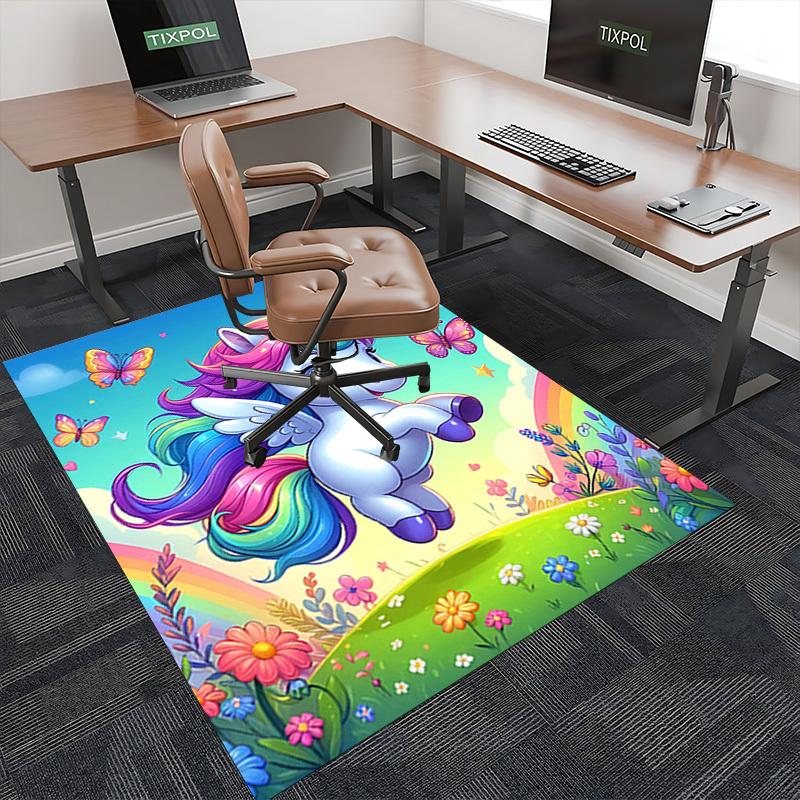 1pc Unicorn Rainbow Butterfly Chair Mat - Anime Cartoon Design, Non-Slip Carpet for Office and Home Decor, Suitable for All Seasons.H098