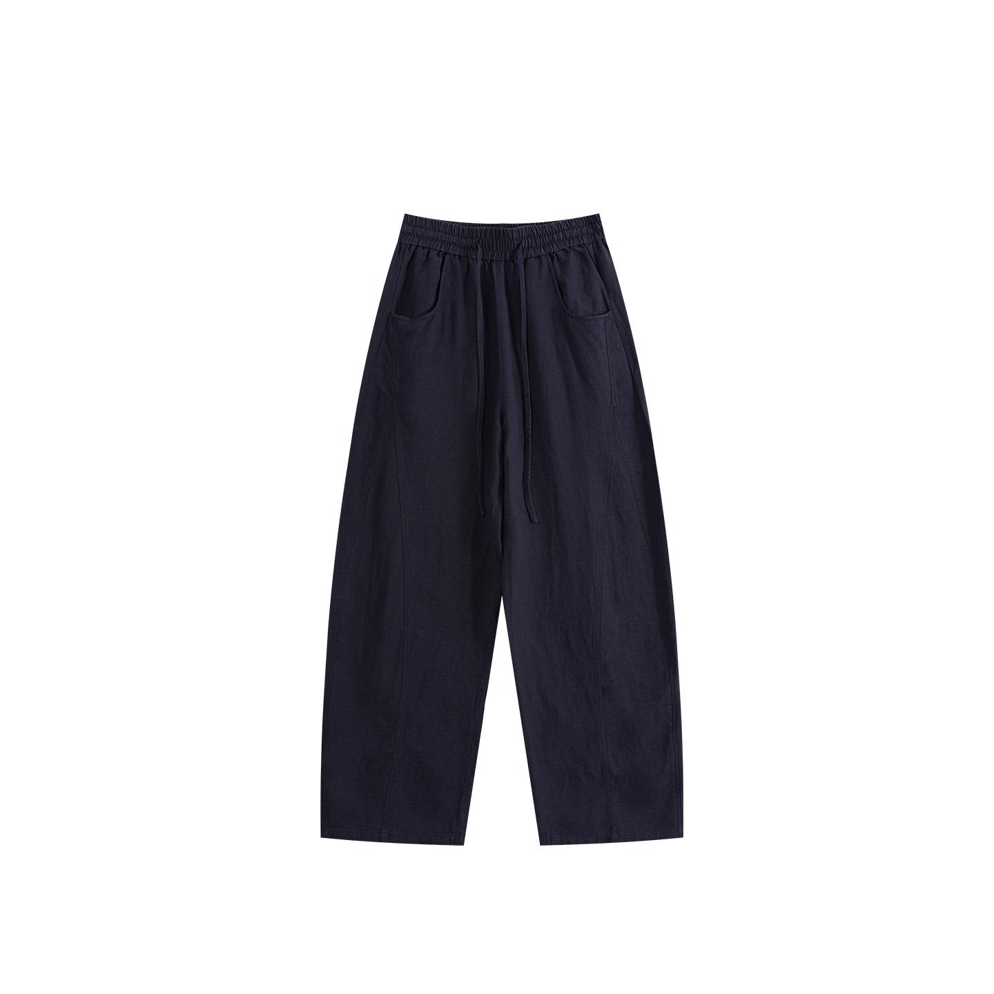 Artistic & Elegant Tencel-Linen Drawstring Casual Pants for Women - Spring/Summer Medium темно-синий