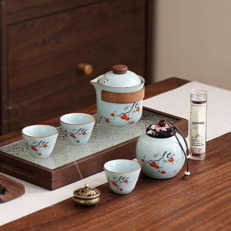 Portable Ceramic Tea Set with Travel Case