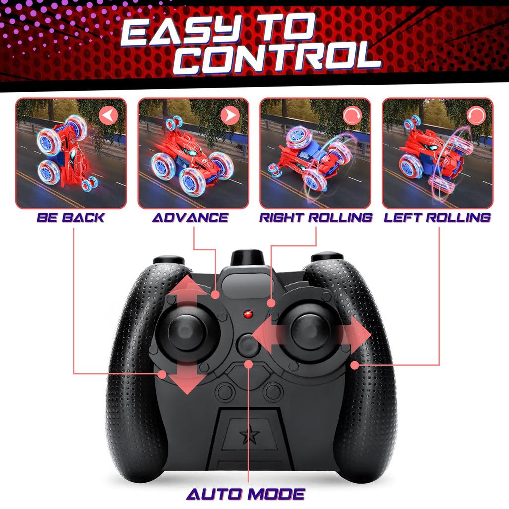 Red RC Car Spider Theme - Tumbling Action, 2.4GHz, Fun Toy