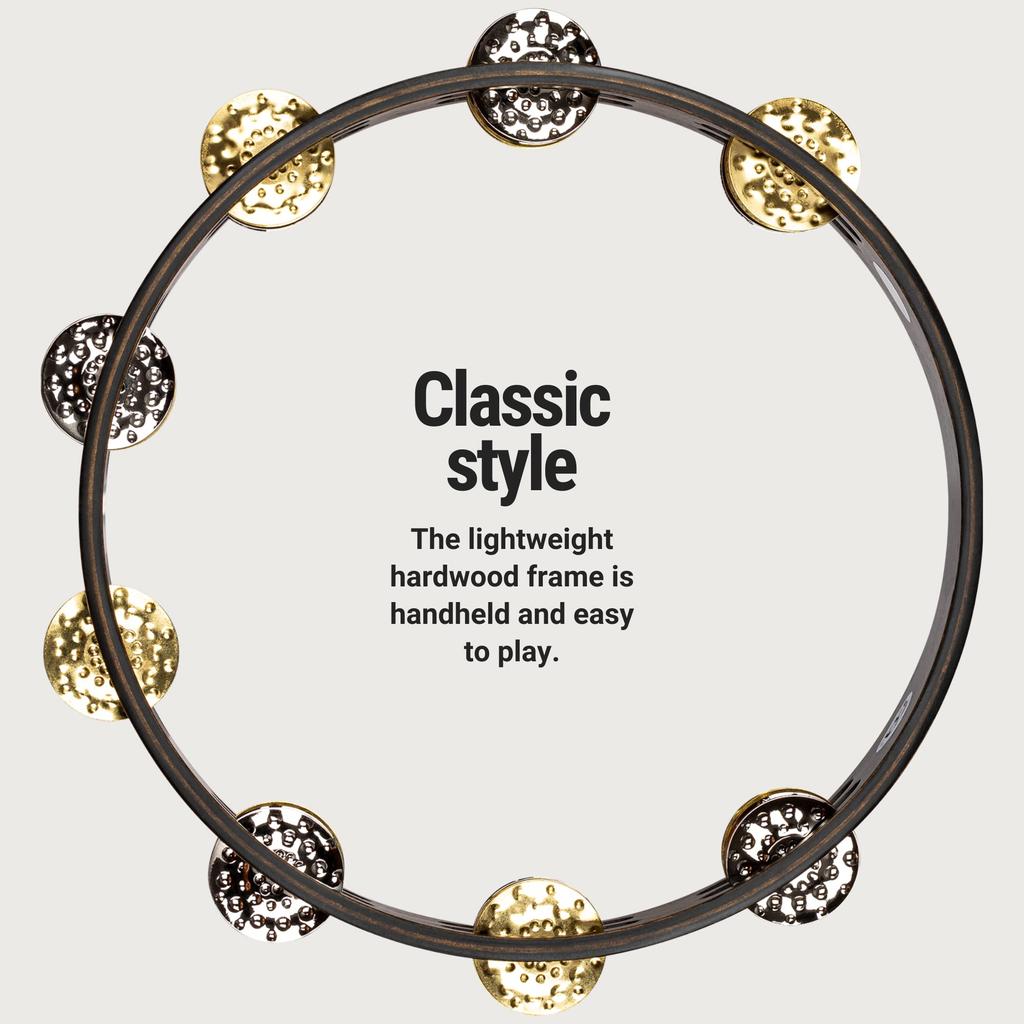 MEINL Percussion Vintage Wood Tambourine Dual-Alloy Jingles TA2VM-WB