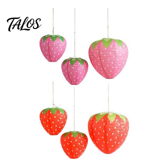 Sweet Style Event Supplies Strawberry Paper Lantern, Pink Fruit Shaped Hanging Decor for Birthday Party, Theme Party Favors Collapsible Round