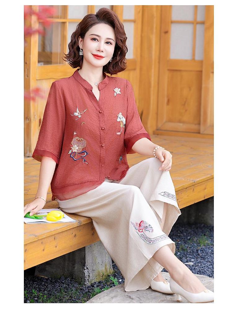 2024 Trendy Summer Mid-Sleeve Top Set for Middle-Aged & Elderly Women