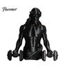 Compact Gym Sculpture 3D Printed Muscle Man Figurine with Dumbbells, Mini Desk Decor for Home Office Lightweight Workout Shelf, Matte Black