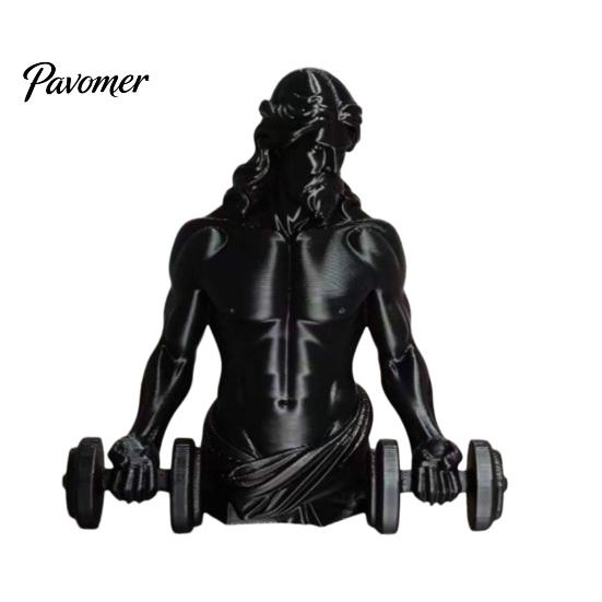 Compact Gym Sculpture 3D Printed Muscle Man Figurine with Dumbbells, Mini Desk Decor for Home Office Lightweight Workout Shelf, Matte Black