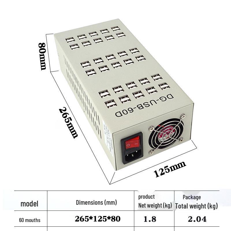 60-Port Multi-Interface High-Power Fast Charging USB Charger - White