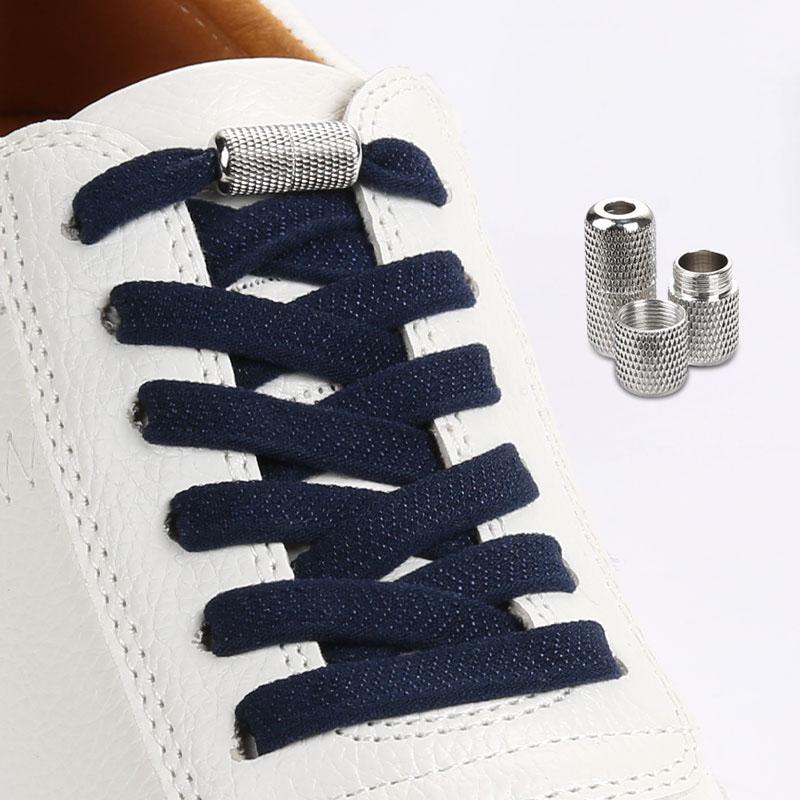 Elastic Flat Shoelaces for Sneakers No Tie Shoe Laces Metal Flower Noodle Capsule Buckle One Size Fits All for Kids and Adults