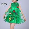 Children Christmas Dress Multi Pendant Decor Scattered Cake Hem Sleeveless Stand Collar A-line Cosplay Stage Show Performance Mini Dress