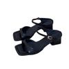 Soft leather version~ Simple temperament thick heel square head sandals women's retro versatile skirt elegant fashion commuter sandals
