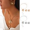 Copper Petal Earrings Necklace Suit Pearl Pendant Women Jewelry Suit Sweet Flower Jewelry Set  Gift