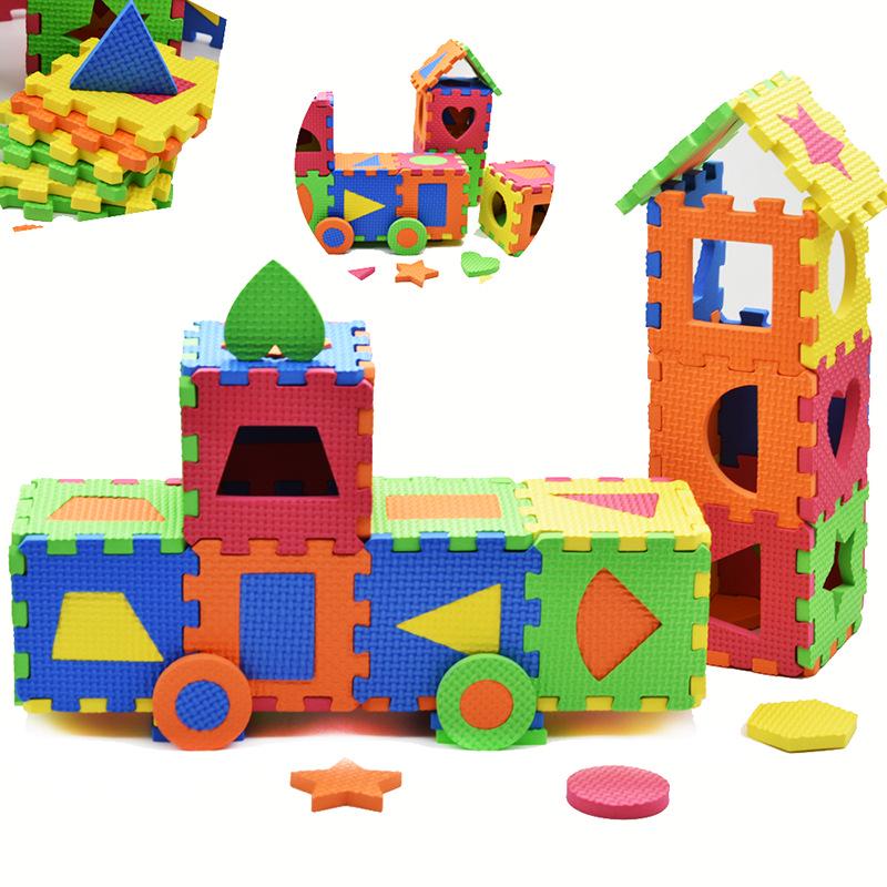36-Piece 9.0cm EVA Geometric Puzzle Floor Mat - Russian, Spanish, Arabic Mini Foam Jigsaw Toy