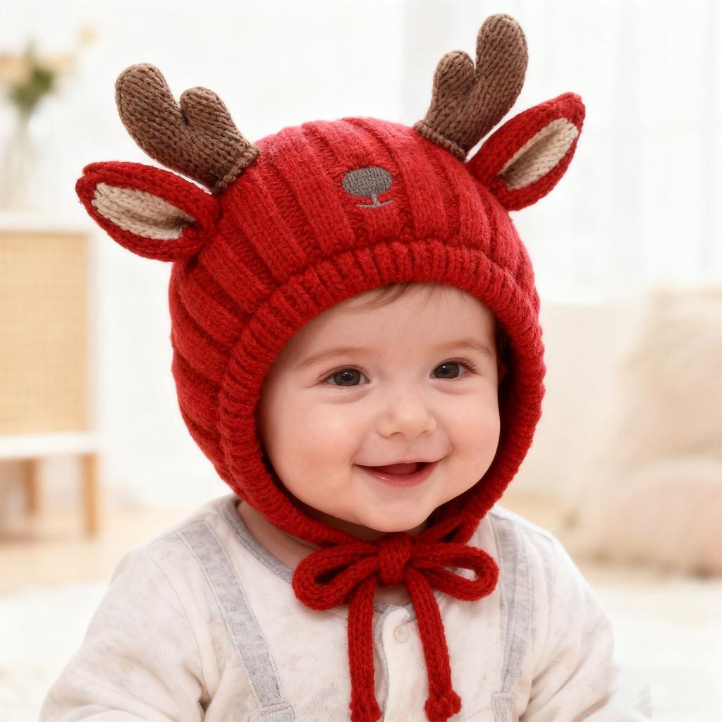 Baby Christmas Hat, One-year-old Baby Earmuff Hat, Children's New Year Hat, Wool Hat