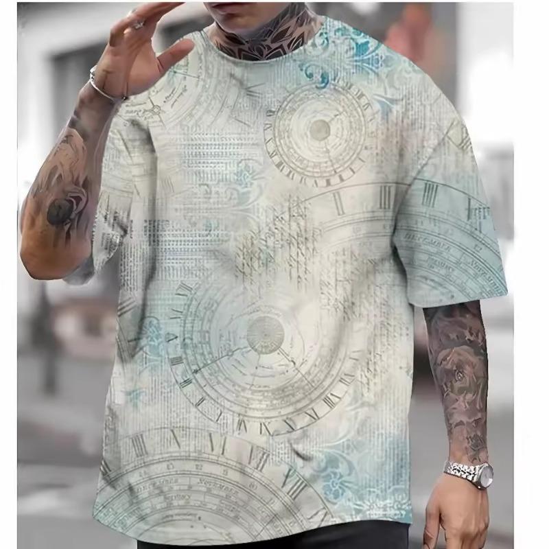 Casual T-Shirts for Mens Short Sleeve Tops 3d Compass Printing Clothing Oversized Summer Clothing Men's Shirt Tees